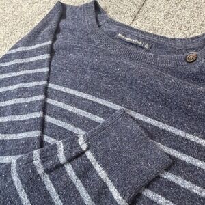 Abercrombie & Fitch Mens Navy Blue Striped Shoulder Button Sweater Large VTG Y2K